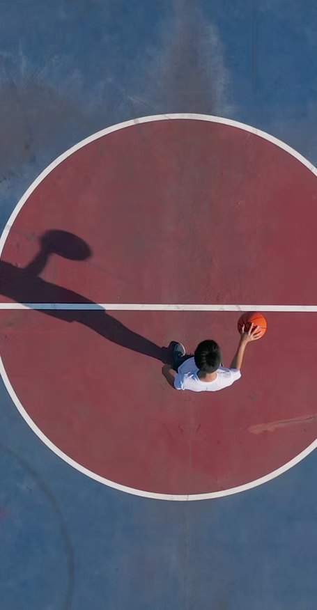Aerial view of a basketball court